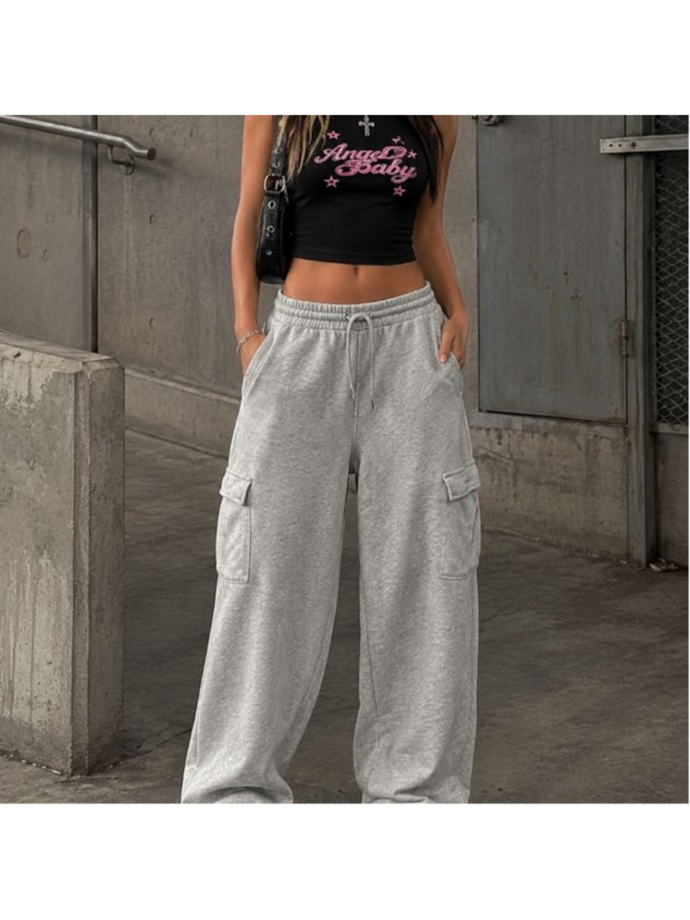Old Navy High Waisted SoComfy Cargo Wide Leg Sweatpants - M - Heather Gray - Picture 1 of 13
